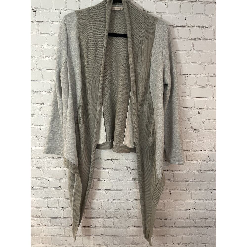 SOFT SURROUNDINGS Gray Tan Open Front Waterfall Cardigan Sweater Sweatshirt Sz M